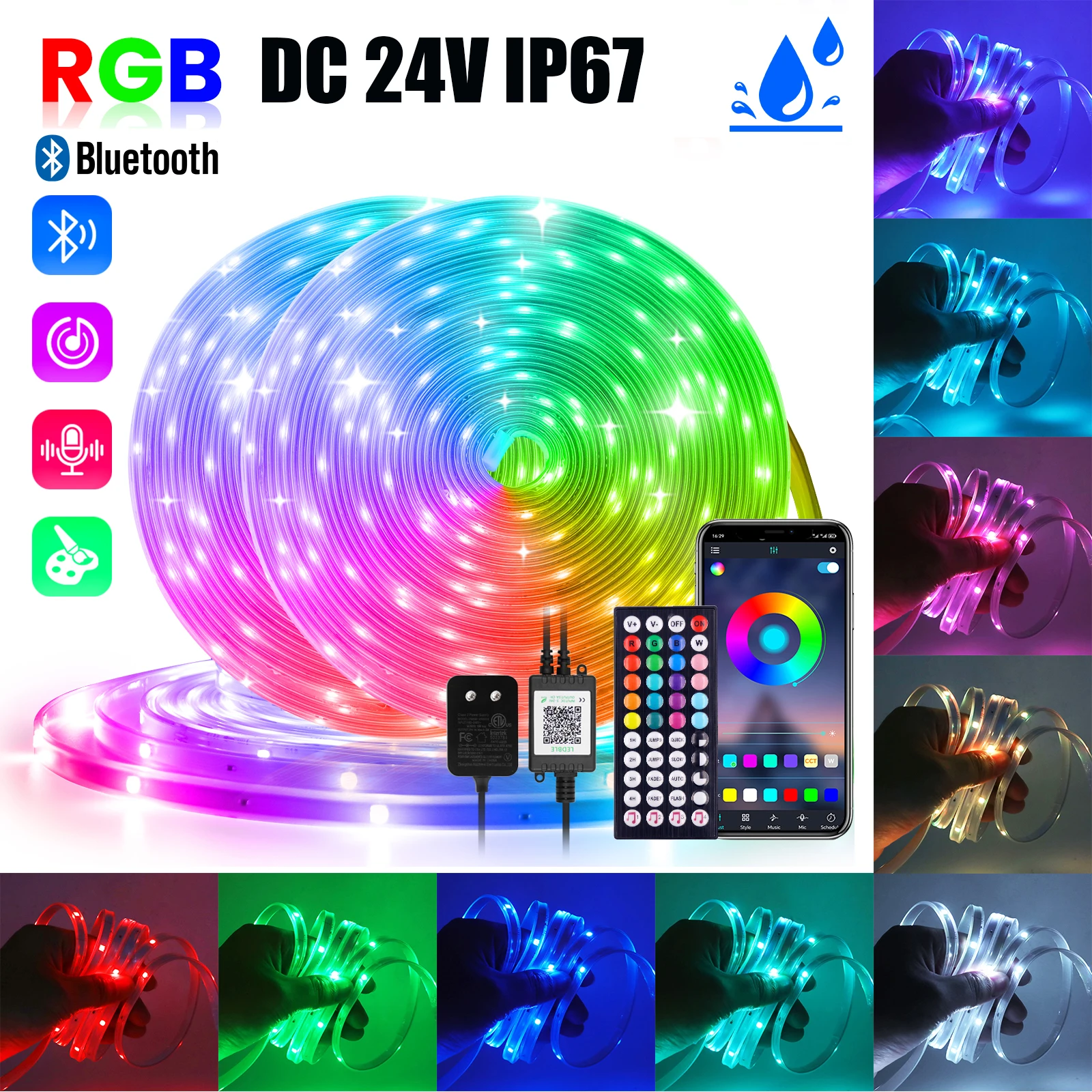 DC 24V Bluetooth APP Control RGB LED Strip IP67 Waterproof 5M 30M 60M Outdoor Garden Home Decor Led Tape Diode Flexible Ribbon