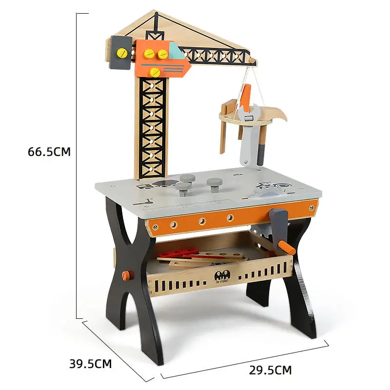 Educational Pretend Play Construction Workshop Tool Wood Crane Tool Stand Toy