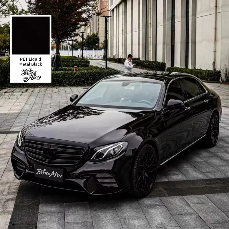 1.52x17m Glossy Metallic Superior Black Bubble Body Vinyl Car Wrapping PET Metal