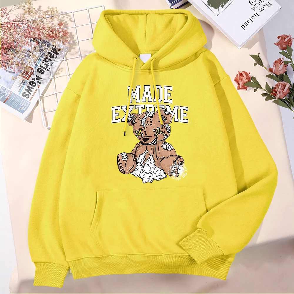 Made Extreme Broken Teddy Bear Doll Mens Hoodie   Vintage Fleece Clothes Classic Comfortable Hoodies Harajuku All-Match Clothing