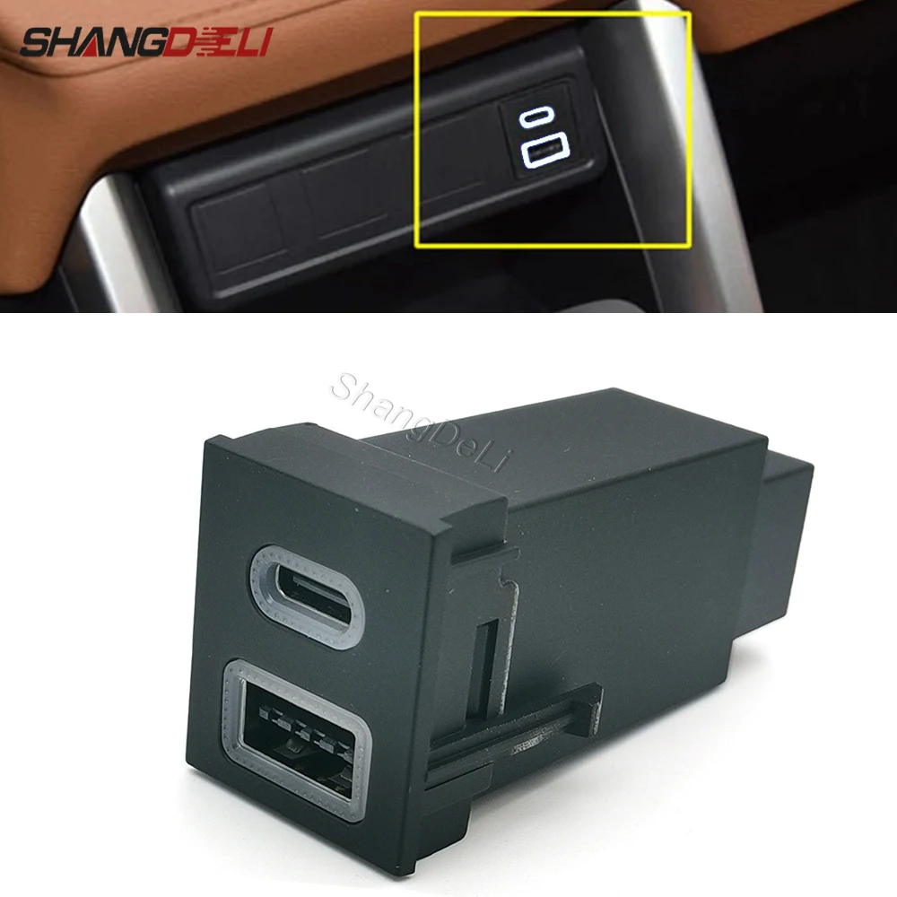 

Car Phone Charger Type-C PD USB QC3.0 Dual Charging Socket Adapter Cigarette Lighter Connector Compatible for Toyota RAV4