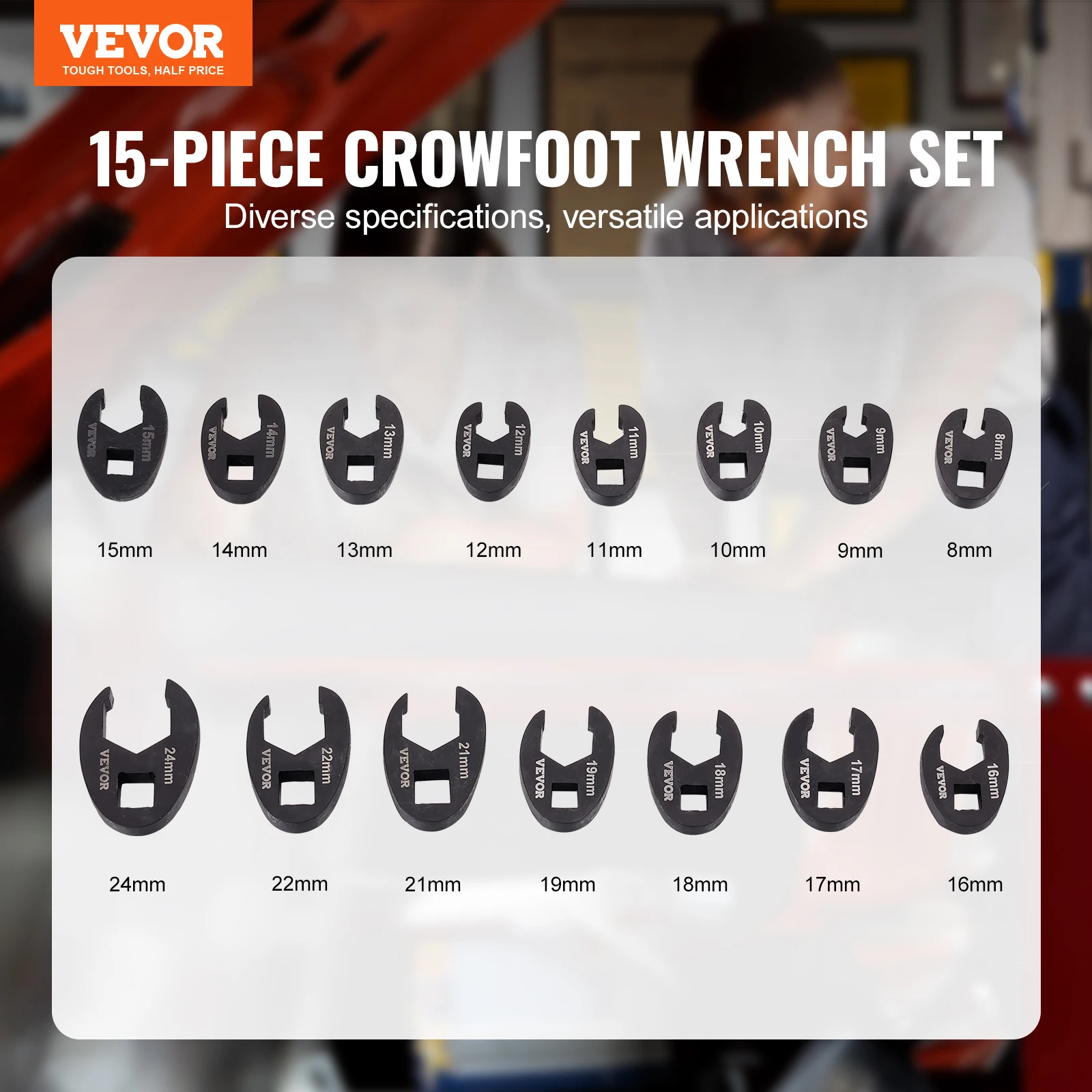 Imagem -02 - Vevor-cr-mo Aço Crowfoot Wrench Grupo Drive Crows Chave de pé 14 Pcs 15 Pcs 20 Pcs 24 Pcs