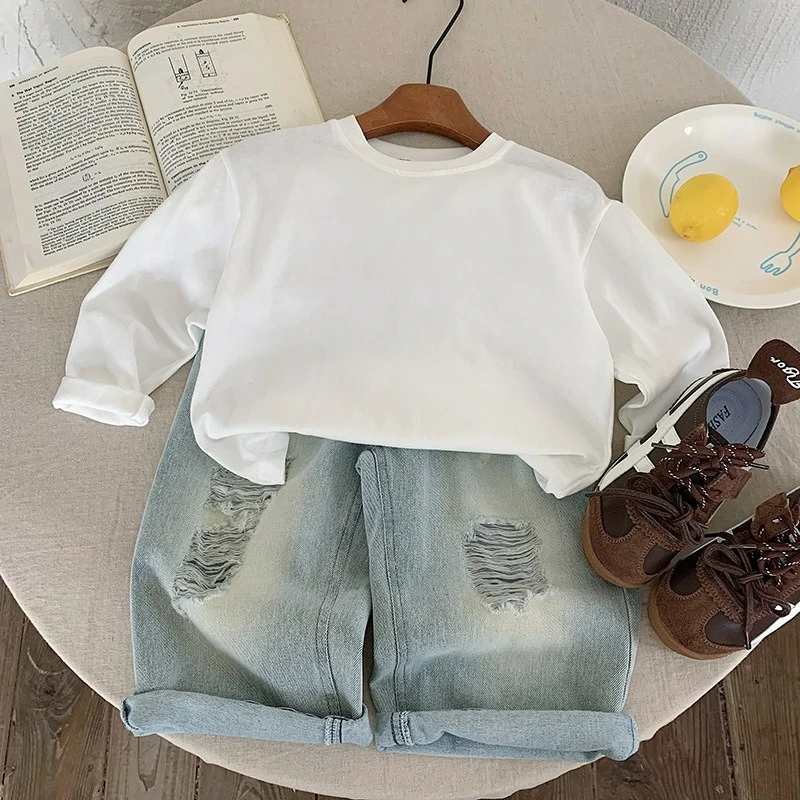 Autumn Casual Boy Ripped Jeans Children's Clothing Korean Version Children Versatile Pants for Boys and Girls