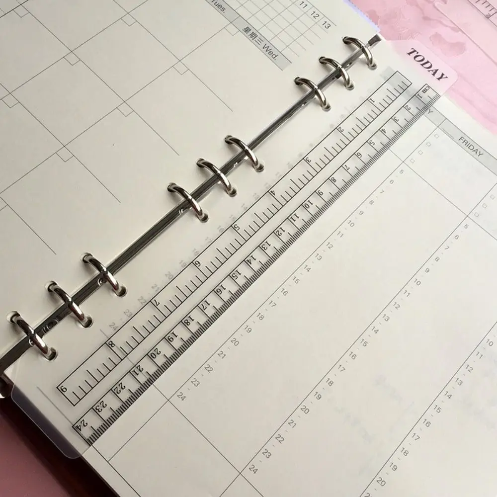 New PVC Loose-leaf Notebook Bookmark Transparent Multi-Function Separator Page Bookmark Ruler Soft Black 6-Hole Scale Ruler A5