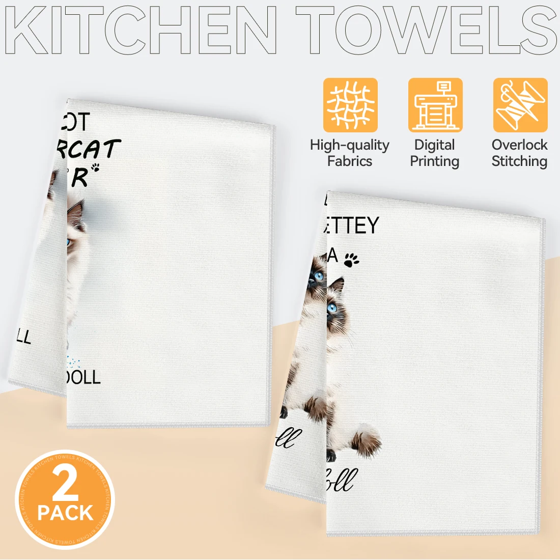 2pcs Set Kitchen Towels Ragdoll Cat Funny Text PatternHand Towels Christmas Decorations For Home Noel Dish Towels Gifts