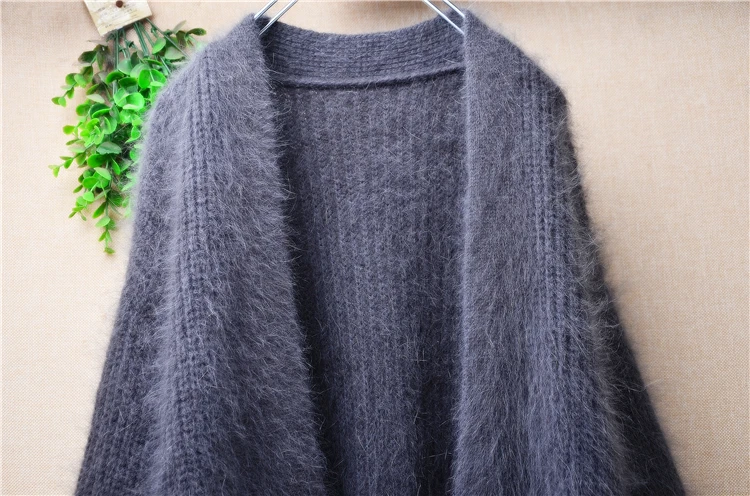 Women Mujer Autumn Winter Thick Warm Hairy Angora Rabbit Hair knitted Long batwing Sleeves Loose Long Sweater Cardigan Coat Pull