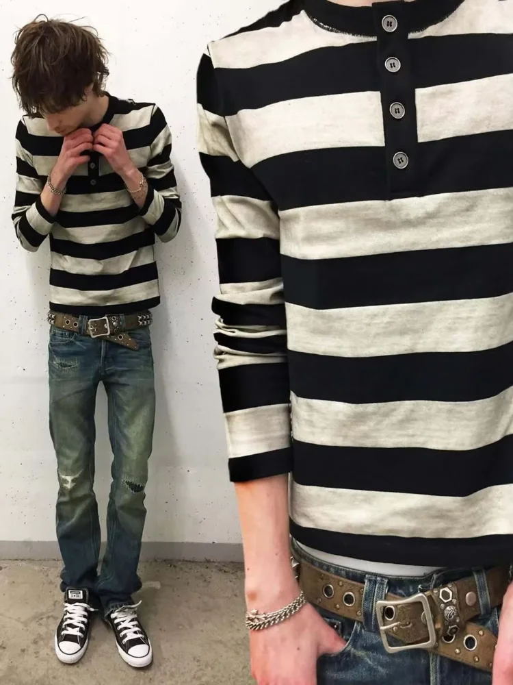 Y2K Retro Fashion Street punk Style Striped Loose and Loose Personality niche Casual Round Neck Sweatshirt