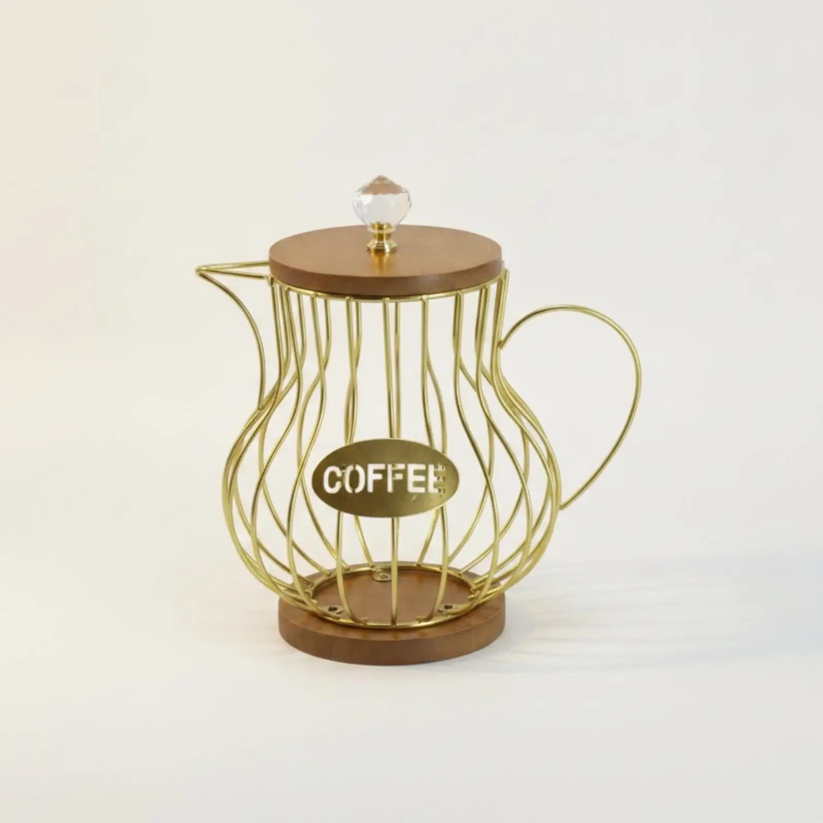 Iron and Wood Coffee Capsule Rack Compact Countertop Storage Holder for Coffee Bar Kitchen Organizer with Oval Coffee Sign