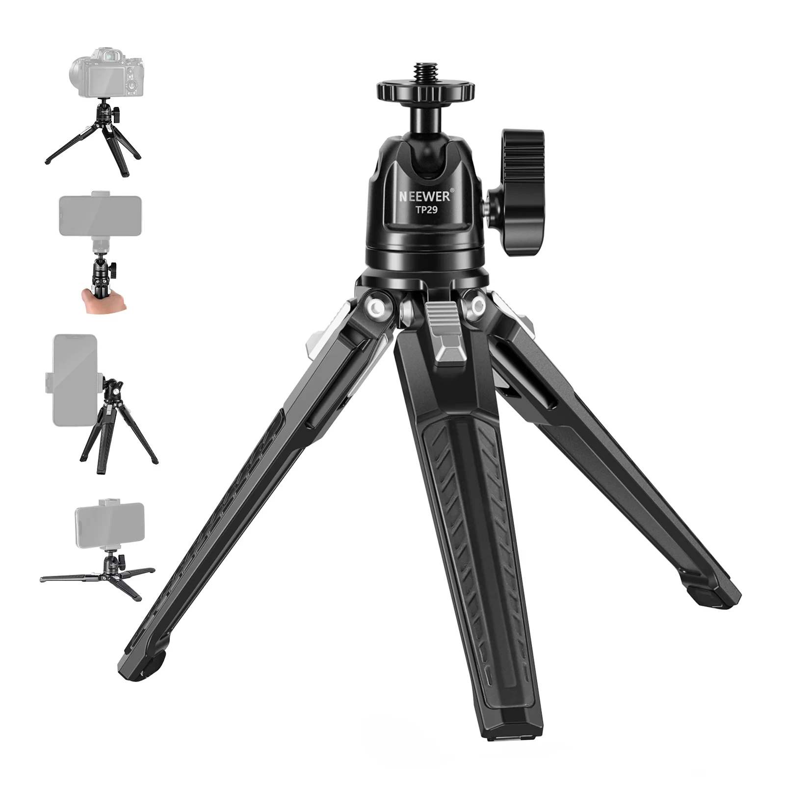 Neawer Tp29 Mini Metalen Tafelblad Mini Statief Met 360 Kogelkop Draagbaar Reisstatief Met 1/4 Inch Schroef Voor Magsafe Iphone