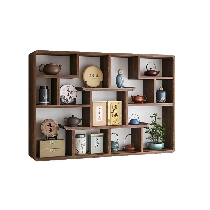

Рамка Богу из цельного дерева, настенная полка, китайская чайная комната, атмосферная композиция, чайная чашка, чайная стена, павильон Дуо