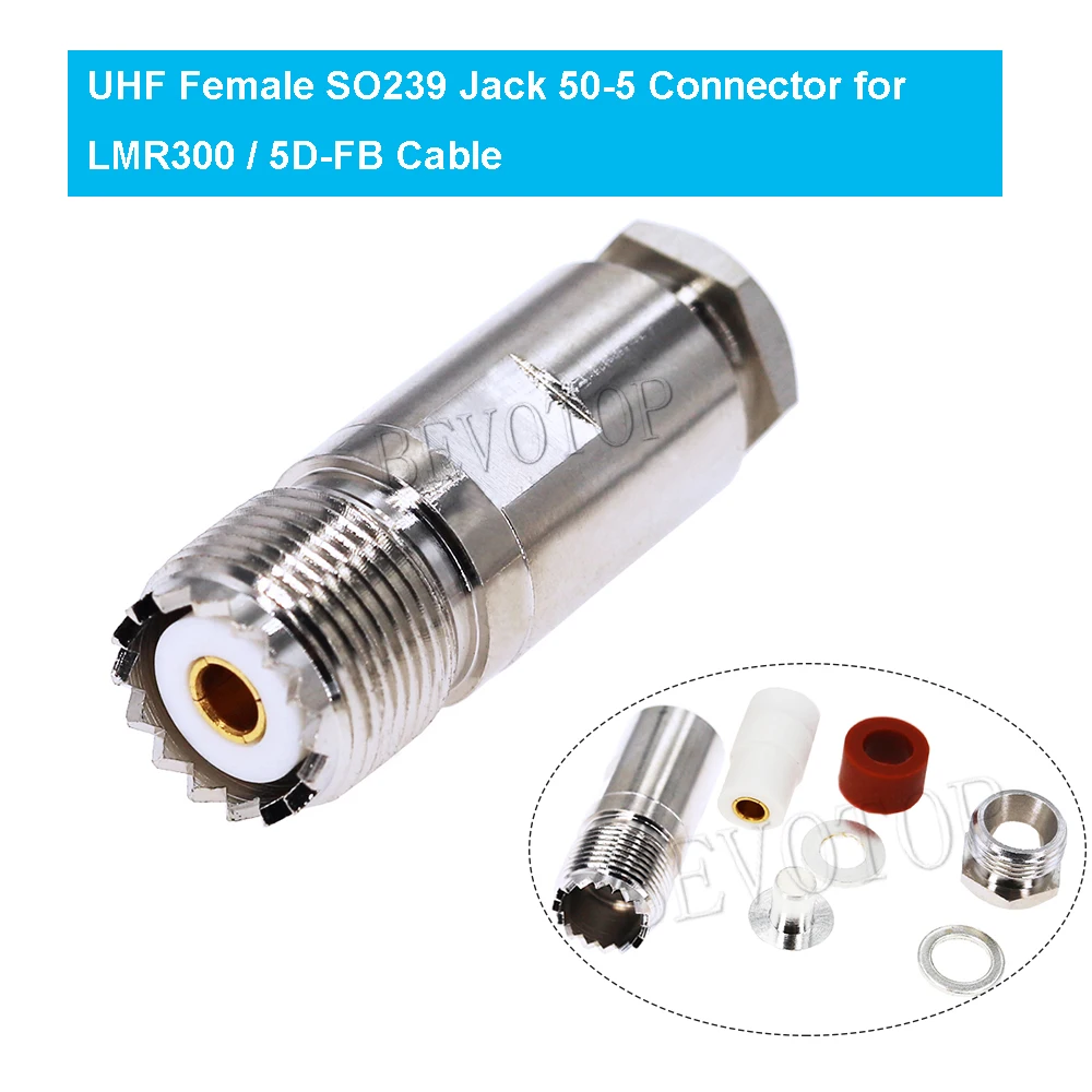 10PCS 5D-FB UHF Male PL259 Plug / UHF Female SO239 Jack 50-5 Clamp Connector for 5D-FB / LMR300 Cable BEVOTOP RF Connector