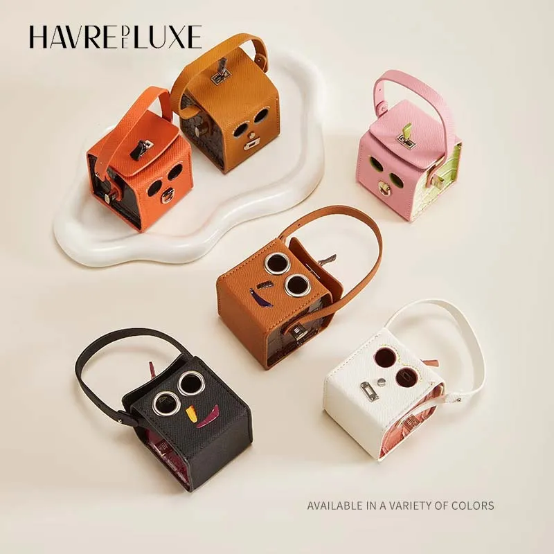 Leather earphone bag charm neat and orderly storage cute funny keychain pendant robot creative design mini bag accessories