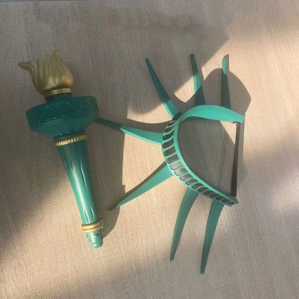 발광 자유의 여신상 머리띠 토치 코스튬 액세서리 자유의 여신상 코스프레 소품 가면 파티 사진 소품