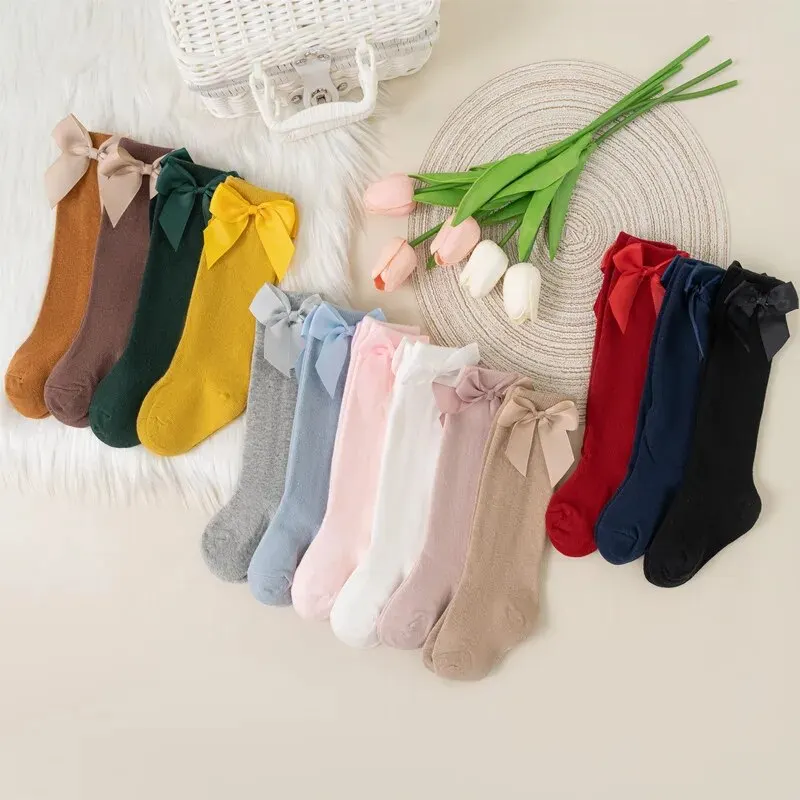 New Brand Baby Toddlers Socks Autumn Spring Children Girls Knee High Long Sock Cotton Big Bow Spanish Style Kids Floor Socks