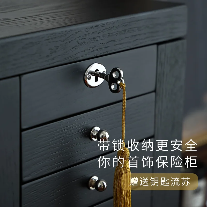 صندوق تخزين المجوهرات، سعة كبيرة، درج متعدد الطبقات، قلادة ذهبية عالية الجودة، صندوق مجوهرات من الخشب الصلب