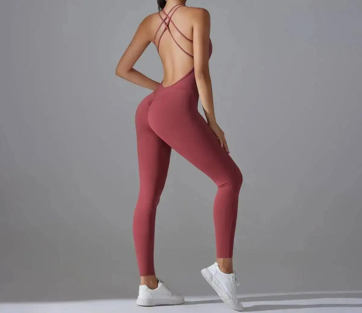 

Plus Size S XL Back V Bodysuits Sports Women Gym Rompers Yoga Set Scrunch Legging Workout One Piece Jumpsuit Suit Active Wear