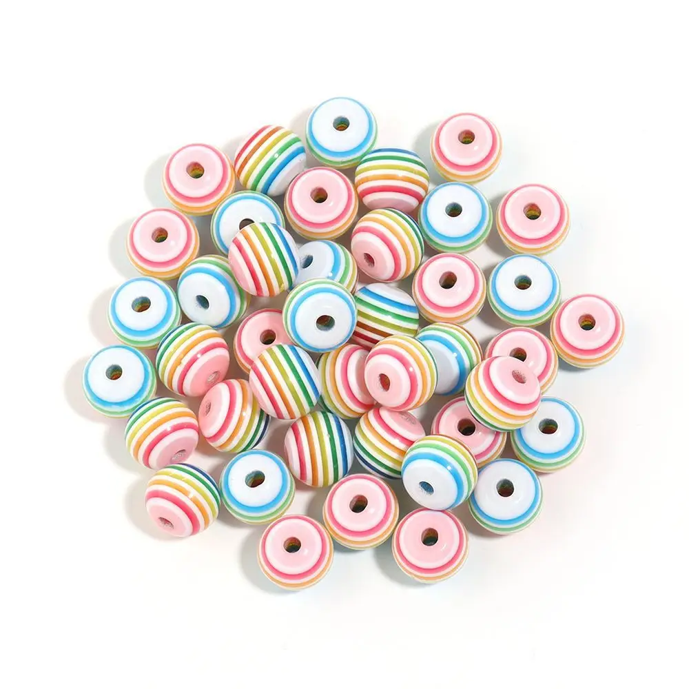 50pcs 8mm Resin Beads Round Rainbow Stripe Loose Spacer Beads For Jewelry Making DIY Bracelet Necklace Accessories