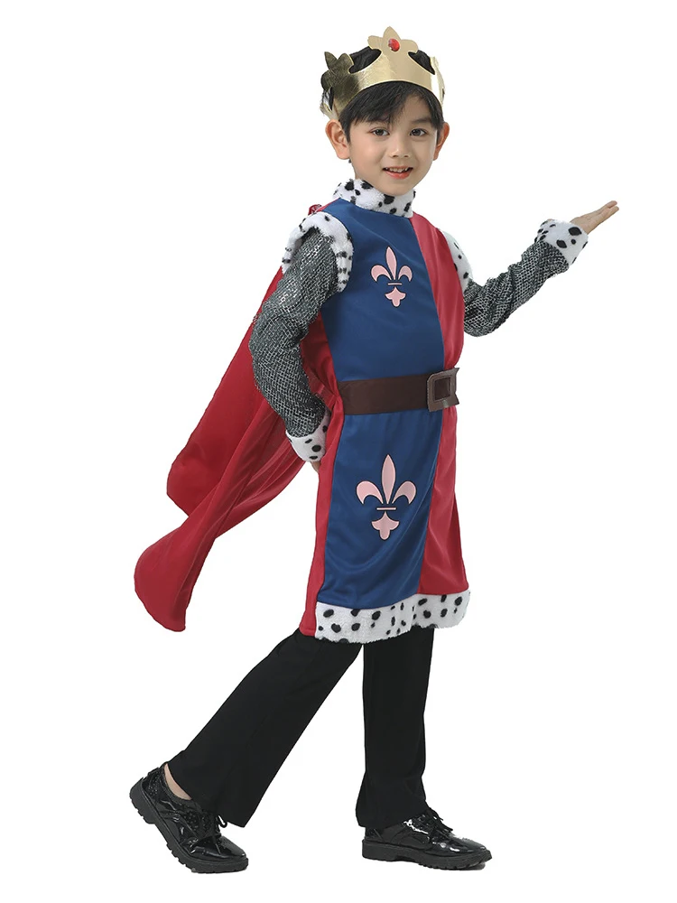 Medieval King Arthur Cosplay Anime Halloween Costume for Kids Knight King's Crown Cloak Disguise Dress Carnival Clothes Child