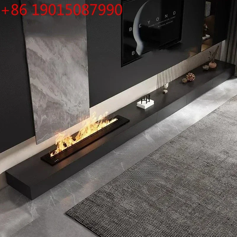 Embedded Fireplace Floor Cabinet Minimalist Black Slate TV Stands Luxury Living Room Furniture Drawer Storage Decorative Cabinet