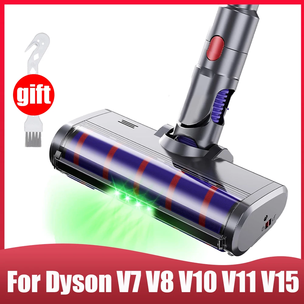 For Dyson V7 V8 V10 V11 V15 Vacuum Cleaner Soft Brush Head, With 4 Green LED Lights For Hard Floors, Short Haired Carpet