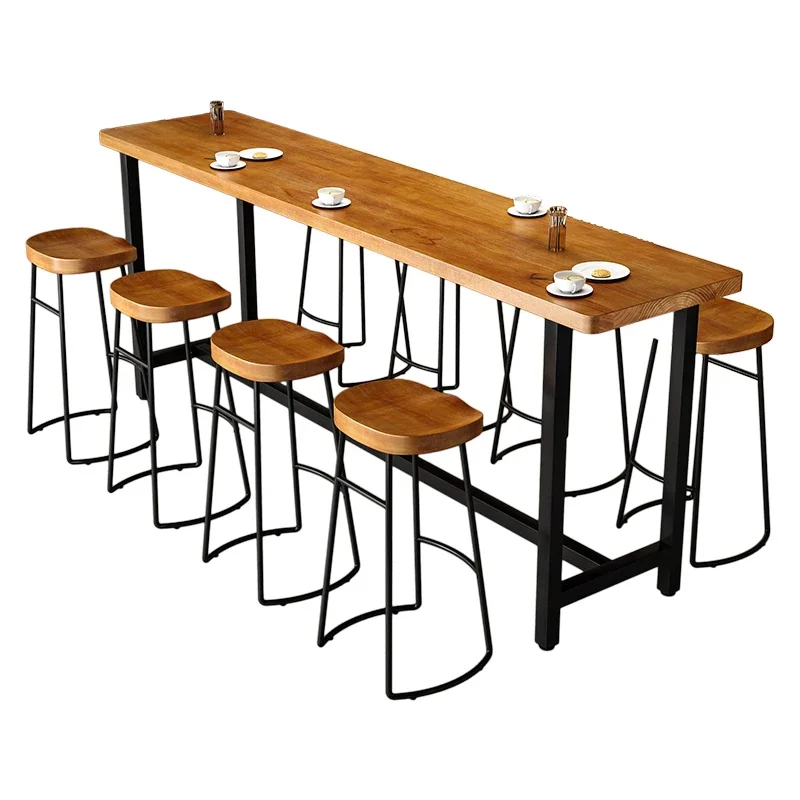 

A Restaurant Metal legs Wooden bar stool Bistro Cafe Solid wood high pole table and chair set