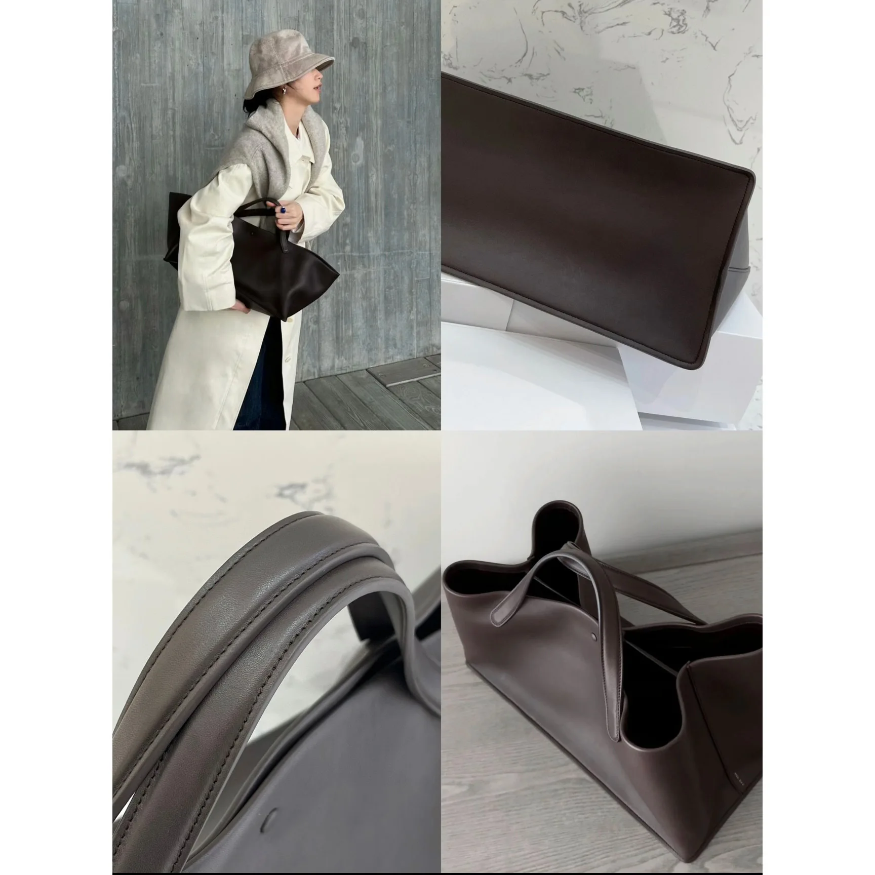 Extremely simple style 2024 new cowhide commuting large capacity tote bag, high-end and minimalist handbag