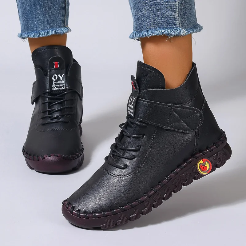 

Cross-Border Women's Shoes Fleece-Lined Warm High-Top Cotton Shoes Winter Hand-Sewn Mom Shoes Soft Sole Flat Cotton Shoes