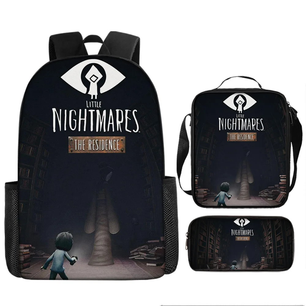 Mochila de desenho animado Little Nightmares Conjunto de 3 peças Mochila de anime Bolsa de ombro Bolsa para caneta