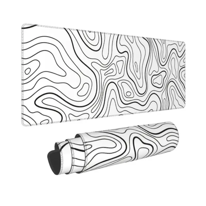 Tapis de Souris Noir et Blanc à Bords Coudés pour Bureau, Clavier, Gaming et Ordinateur Portable