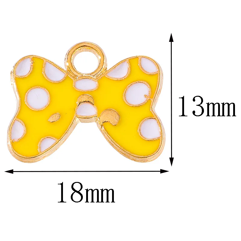 10pcs 18*13mm Colourful Polka Dot Bow Pendant Enamel Drip Oil Cute Charms for Jewellery Making Accessories DIY Necklace Bracelet