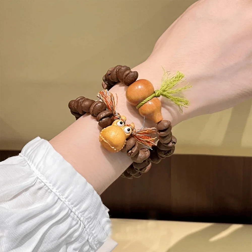 Natural Wooden Coffee Bean Bracelet Handmade Bohemian Buddha Beads Bracelet Gourd Cultural Playthings Bracelet Hand Decoration