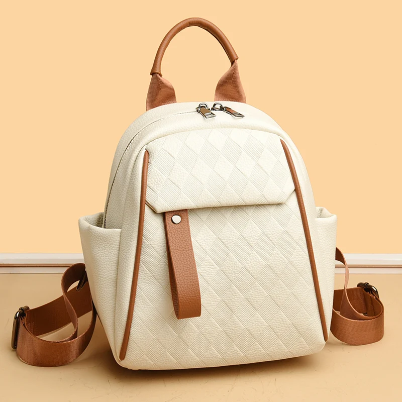 Stylish PU Leather Small Backpack for Women’s Large Capacity Retro Shoulder Bag Female Casual Travel Laptop Bag Ladies Rucksack