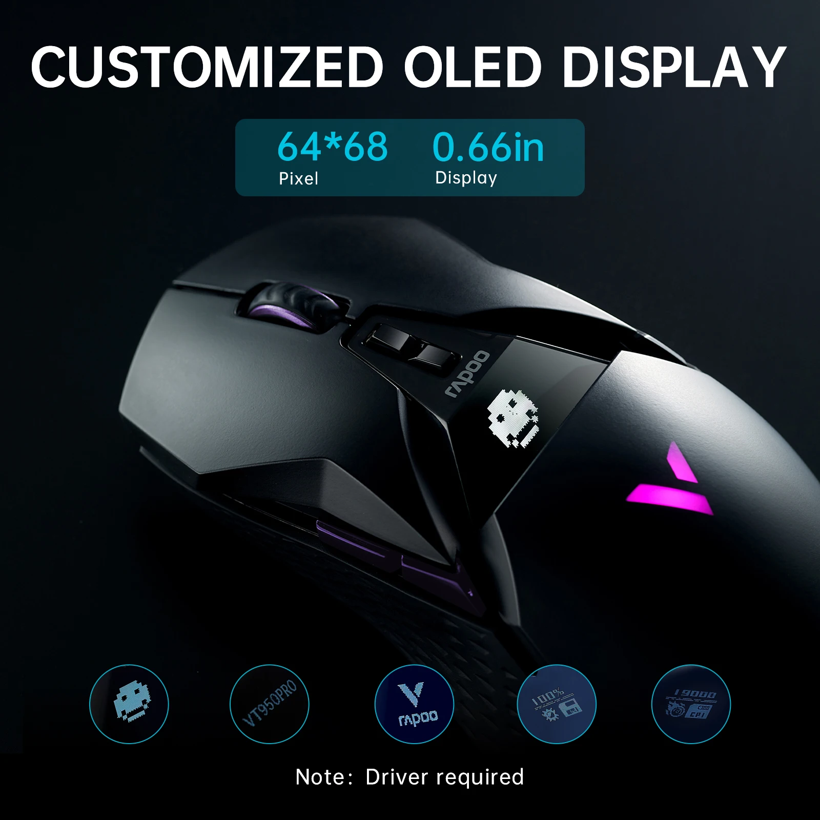 Imagem -05 - Mouse Óptico Ergonômico sem Fio ou com Fio 2.4ghz 26000dpi Rgb Gaming Mouse Sensor Paw3395 Suporte a Carregamento sem Fio qi Rapoo-vt950pro