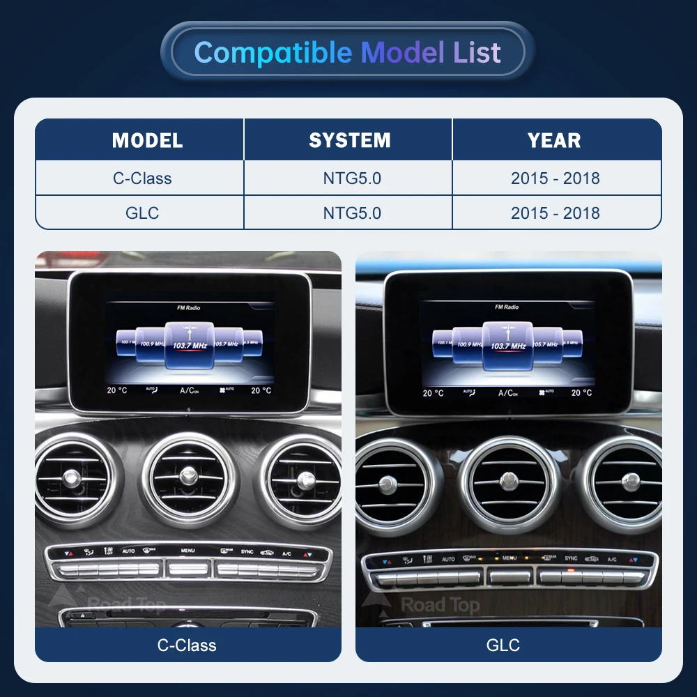RoadTop Wireless CarPlay Android Auto for Mercedes Benz C-Class & GLC-NTG5.0 2015-2018 with Mirror Link AirPlay Car Play