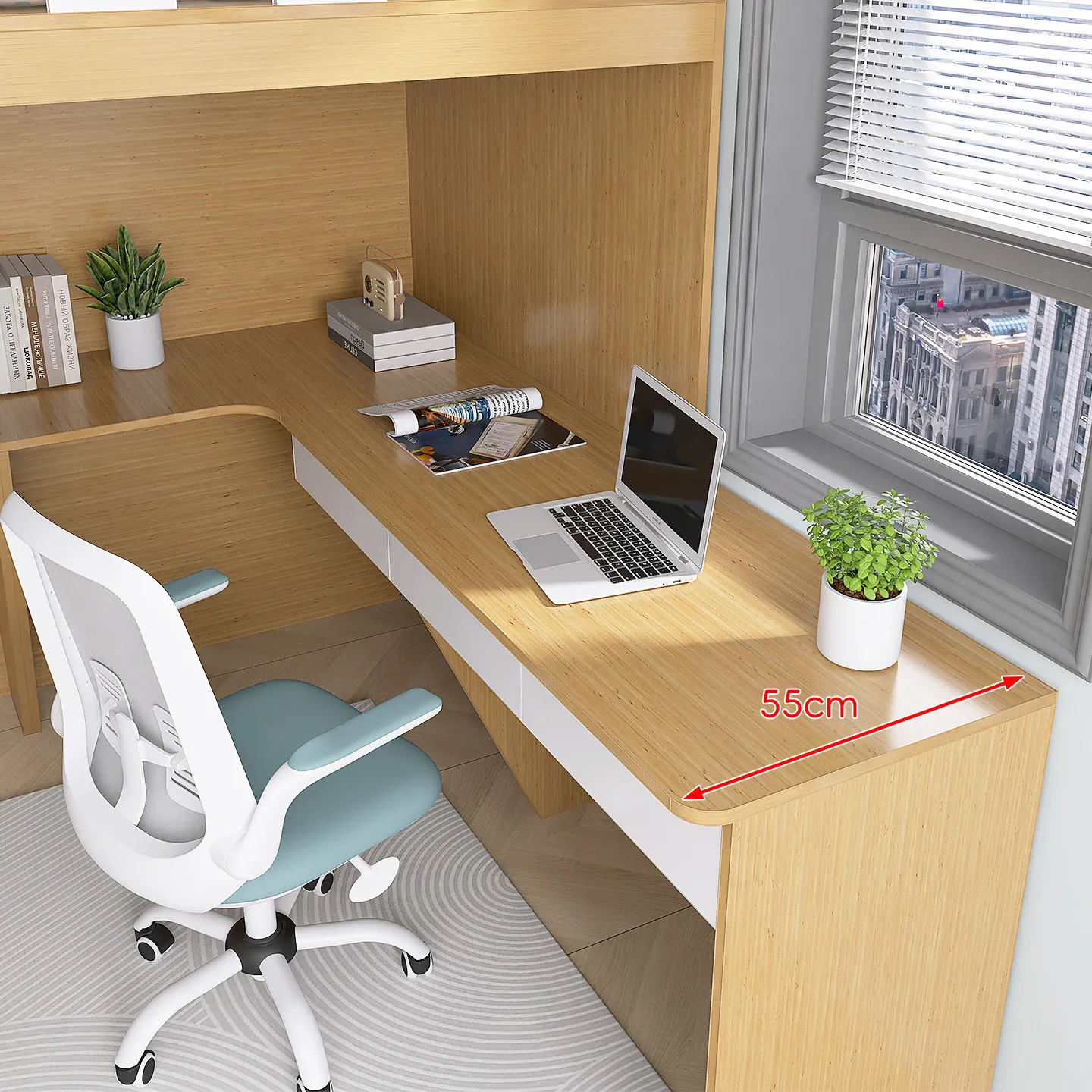 Small apartment on the bed and under the table combination  student adult high and low bed with desk bookshelf wardrobe