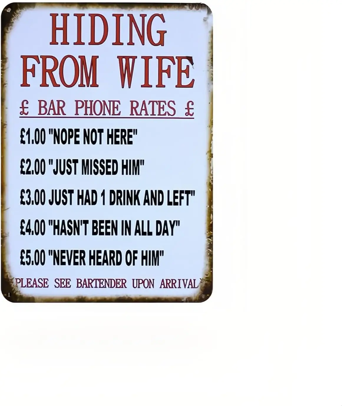 Metal Tin Sign HIDING FROM WIFE for Home Kitchen Bar Patio Room Garage Wall Decor Retro Vintage Poster Plaque 12x8 Inches