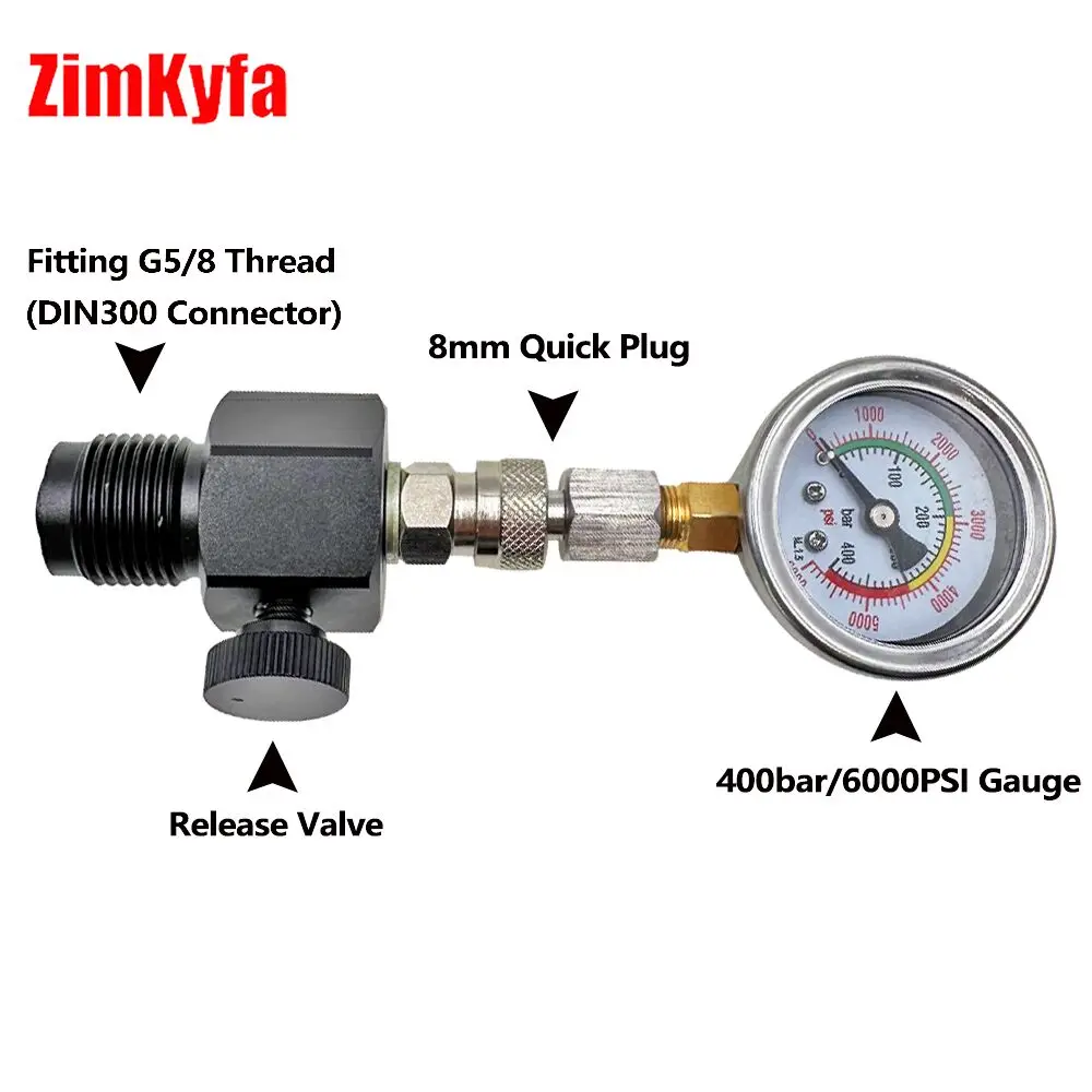 New Metal Texture DIN Scuba Diving Cylinder High Pressure Inspection Gauge,With 6000 PSI 400 BAR Pressure Gauge