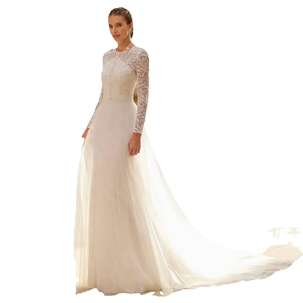 Customized Gorgeous Two Pieces Wedding Dresses 2025 Bridal Gowns Long Sleeves Bride Dresses Round Neck Wedding Gowns with Coat