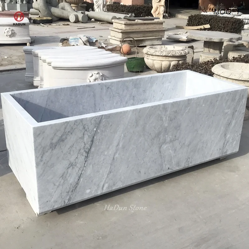 Luxury Stone Baths,Luxury Rectangle Carrara Marble Bathtub Hand Carved  standing Soaptub By HaDun Natural Stone Factory Price