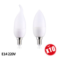 10pcs Candle Bulb 6W E14 LED Lampada LED Lamp Indoor Light AC 220V 230V 240V LED Chandelier Warm Cold White For Home Decoration