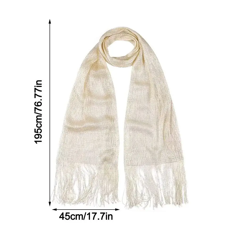 Sunscreen Lace Tassels Silk Scarf Thin Bib Golden Silvery Shiny Scarves Neck Cover Fashion Hijab For Spring Summer Autumn view 6