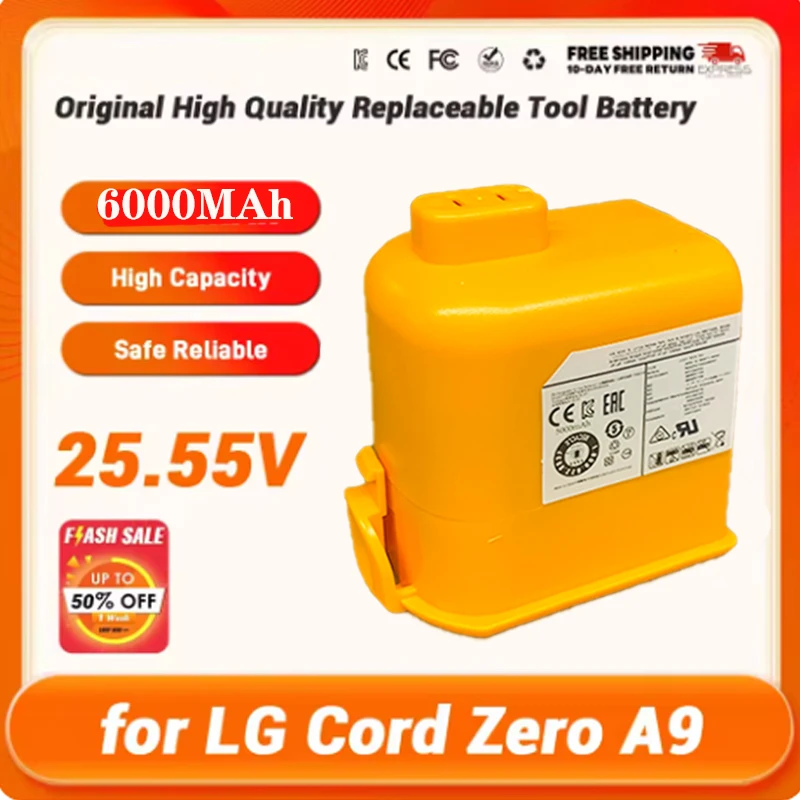 GOOD Vacuum Cleaner Battery 6000mAh for LG Cord Zero A9, A9+, A9 Plus,EAC6375860, EAC63382202, MEV65921201, EAC63382204