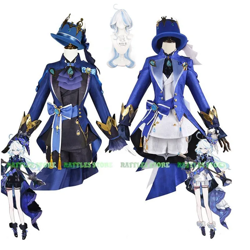 

Anime Game Genshin Impact Black Focalors Furina Cosplay Costume Wig Hat Cosplay Outfits Halloween Party Women Dress Suit Clothes