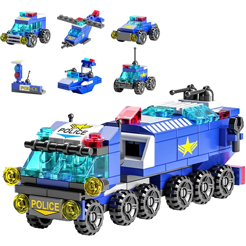 Conjunto de construção de brinquedos de carro de polícia para crianças de 5 a 12 anos |   Brinquedo de bloco de construção de 147 peças com rodas móveis, conjunto de brinquedos de aventura para perseguição de carro