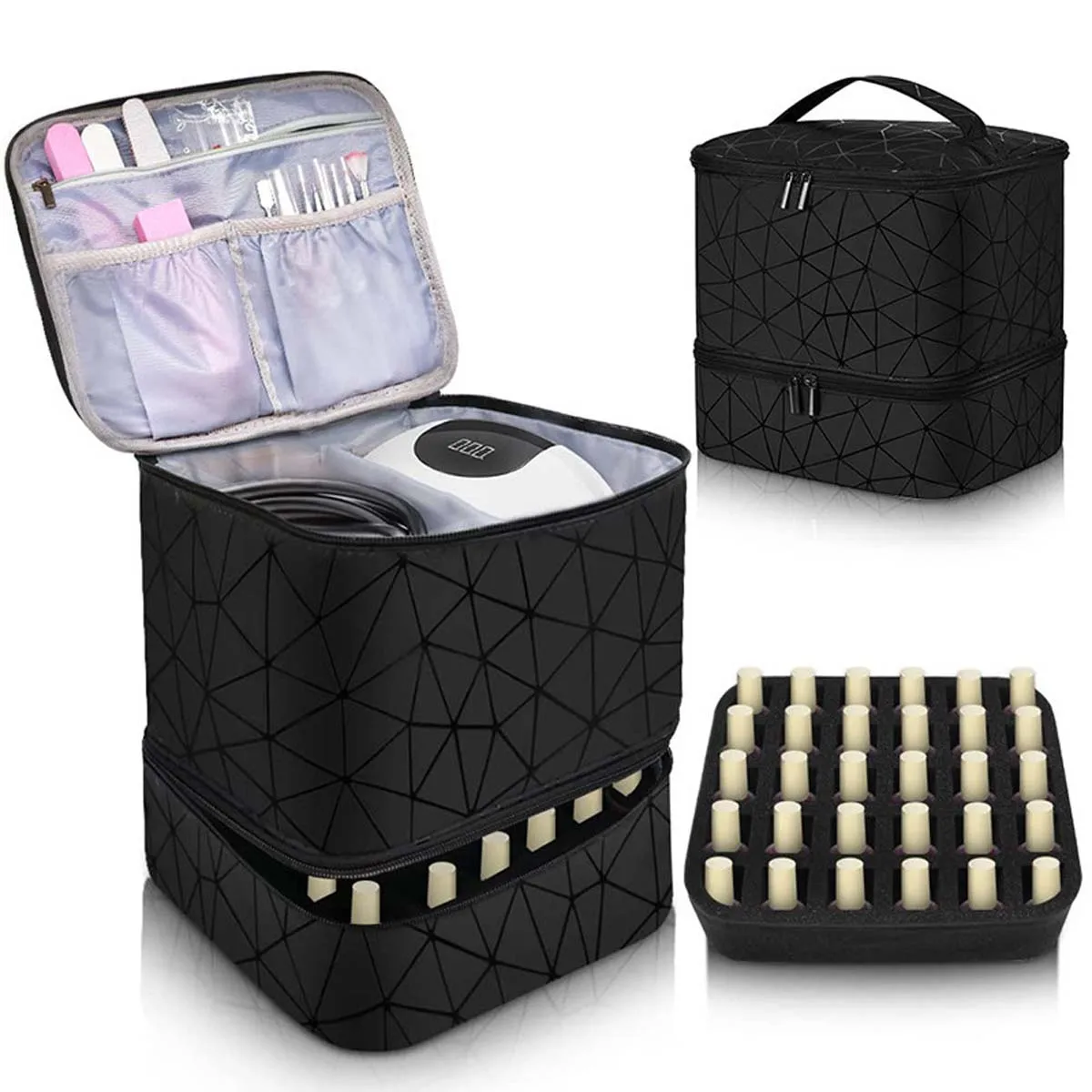 Best-selling double-layered high-capacity cosmetic bag with 30 compartments portable wash bag makeup bag nail polish storage
