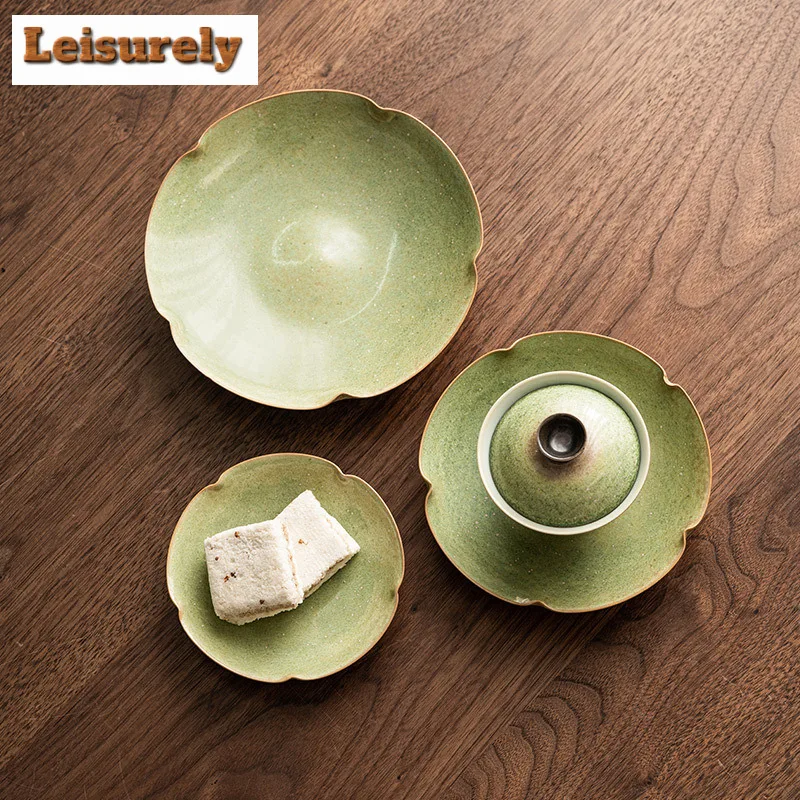 Starry Sky Green Ceramic Pot Bearing Holder Aesthetic Kiln Change Dry Brew Table Tea Tray Fruit Snack Plate Tea Items Collection