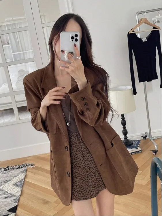 Chic Suede Vest Women's Casual Versatile Korean Style Suit Jacket Spring Autumn Winter Fashionable Outerwear for All Occasions