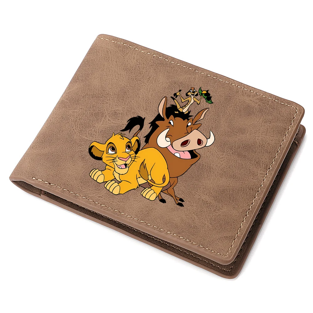 Disney Lion King-Cuero billeteras de PU para hombre, tarjetero corto, informal, monedero, 2024