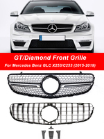 Black Silver Front Panamericana GT Style Grille Prefacelift Sport AMG GLC63 For Mercedes Benz GLC SUV Coupe X253 C253 2015-2019