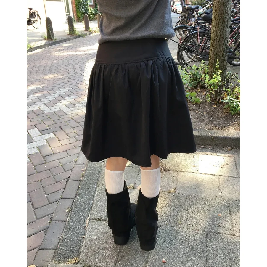 Fashionable High Waist A-Line Pleated Flower Bud Half Skirt Midi Skirt Business Casual Wear Polyester  Side Slit Zipper...